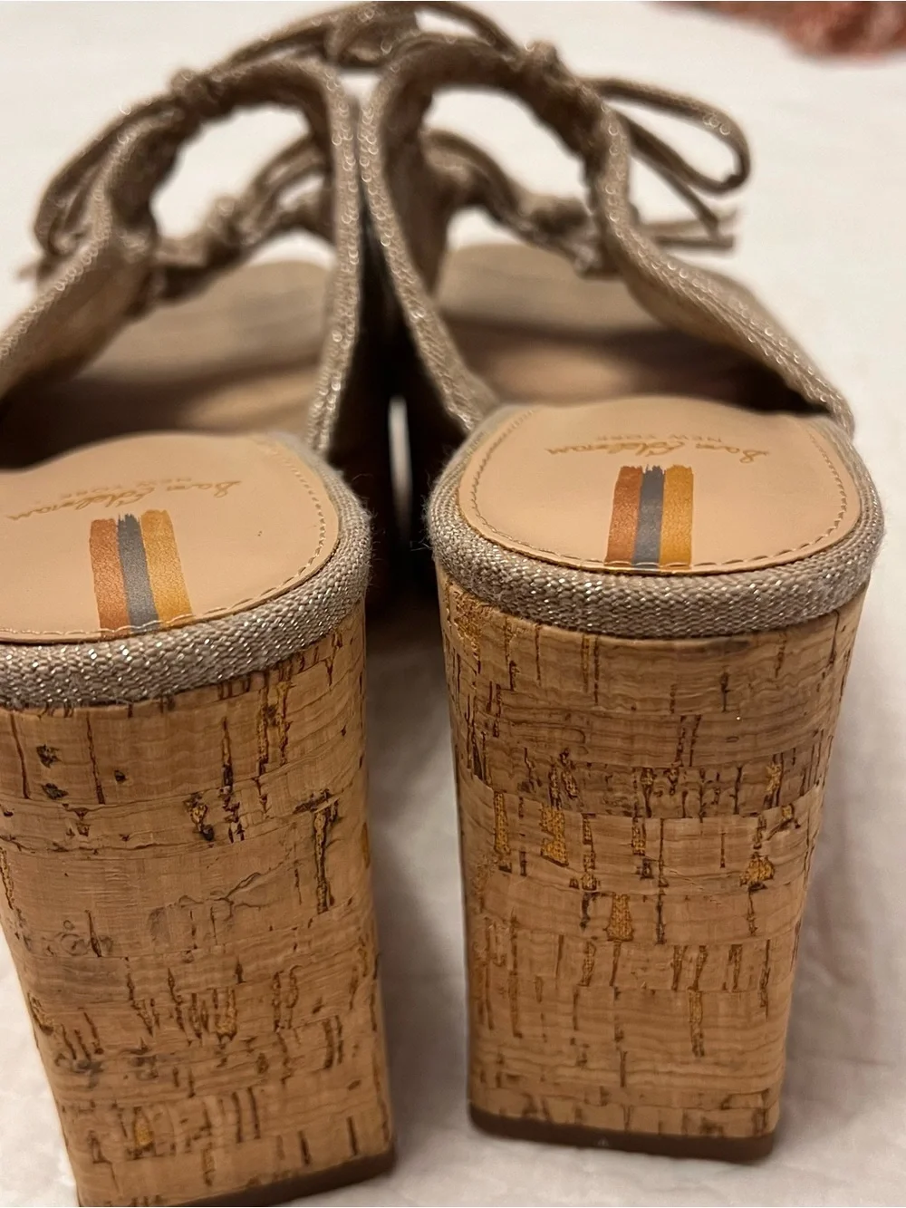 Sam Edelman gold / tan  dove platform wedge sandals size 7.5 cork & fabric made